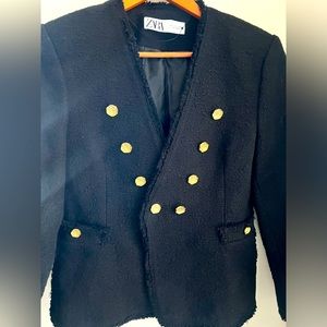 Zara black tweed blazer. Never worn size L